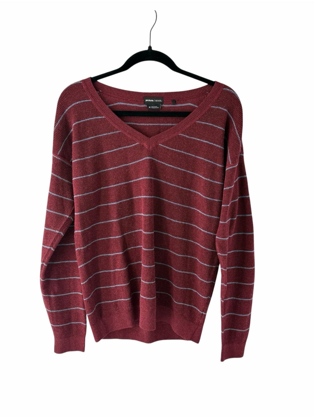 PrAna Milani Burgundy V-Neck Striped Women’s Casual Classic Versatile M Sweater